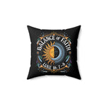 Balance of Faith Black Throw Pillow - Luke 18:7-8 Design