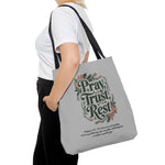 Pray, Trust, Rest Grey Tote Bag - Floral Faith Design