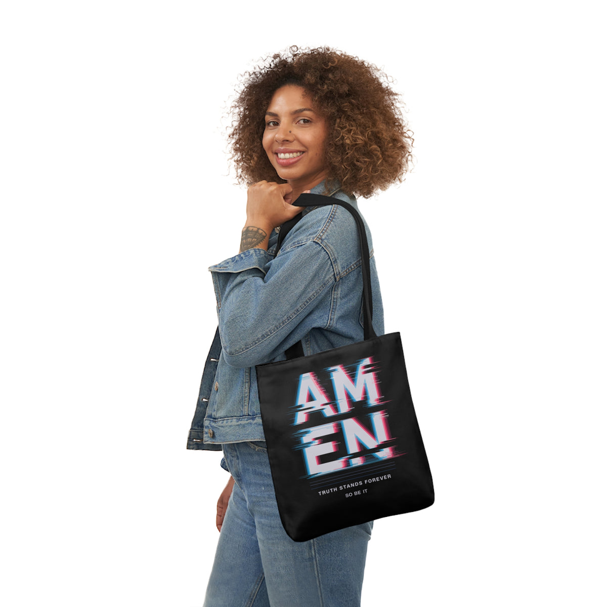 AMEN Black Tote Bag - Truth Stands Forever Design