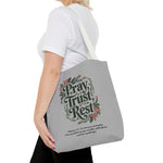 Pray, Trust, Rest Grey Tote Bag - Floral Faith Design